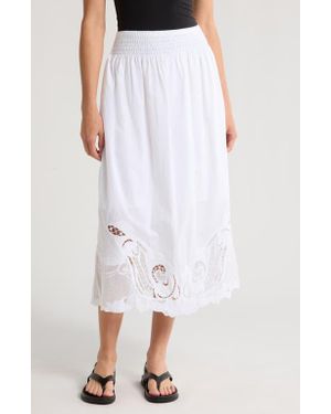 Rag & Bone Clem Broderie Anglaise Trim Cotton Midi Skirt - White