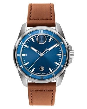Movado Bold Verso S Leather Strap Watch, 42Mm - Blue