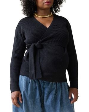 Ingrid & Isabel Rib Maternity/Nursing Wrap Sweater - Blue