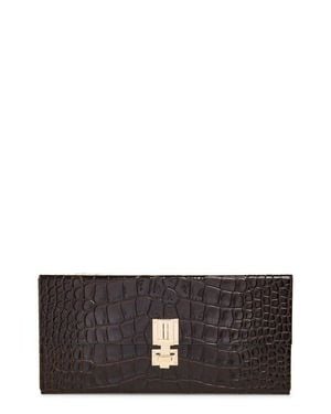 Tom Ford Croc Embossed Patent Leather East/West Box Clutch - Gray