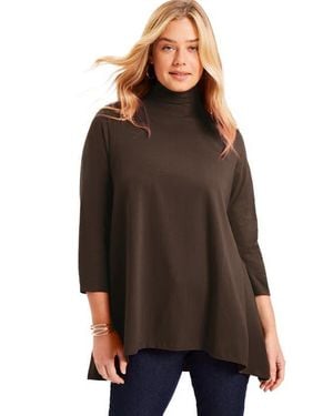 June + Vie One+Only Mock Neck Tunic - Brown