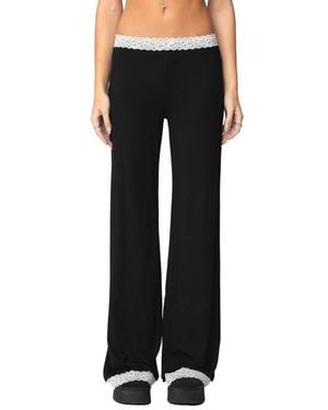Edikted Domino Contrast Lace Trim Wide Leg Pants - Black