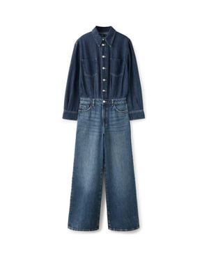 Mango Long Sleeve Wide Leg Denim Jumpsuit - Blue