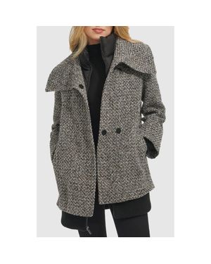 Kenneth Cole Wool Blend Tweed Coat With Quilted Insulated Liner - Gray