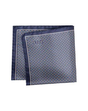 Eton Geometric Print Silk Pocket Square - Blue