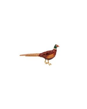 Fable England Pheasant Enamel Brooch - White