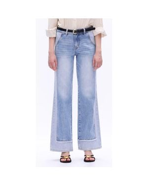 Bayeas Paneled Mid Rise Wide Leg Carpenter Jeans - Blue