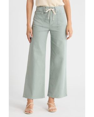 PAIGE Ari Drawstring High Waist Wide Leg Pants - Green