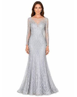 LARA New York Beaded Faux-Wrap V-Neck Bridal Gown - Gray
