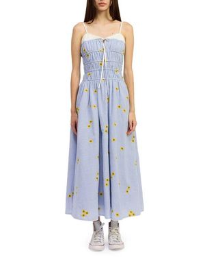 JACQUIE THE LABEL Sonnie Embroidered Detail Stripe Maxi Dress - Blue