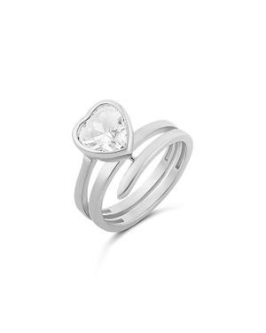 SHYMI Heart Cut Cubic Zirconia Spiral Statement Ring - White