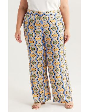 Tahari Geo Print Satin Wide Leg Pants - Multicolor