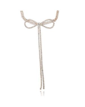 BCBGMAXAZRIA Crystal Double Strand Bow Lariat Necklace - Metallic