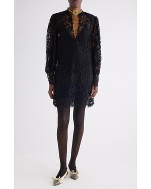 Chloé Long Sleeve Lace Minidress - Black
