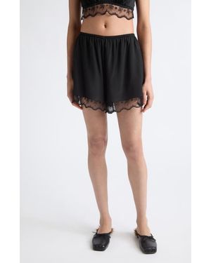 Simone Rocha Lace Trim Crêpe De Chine Negligee Shorts - Black