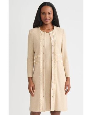 Misook Heritage Lurex Ribbon Chain Trim Knit Jacket - Natural