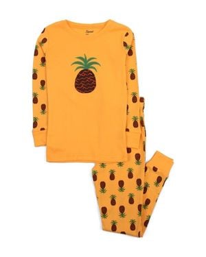 Leveret Kids Two-Piece Cotton Printed Matching Family Pajamas, Playful Graphics - Orange