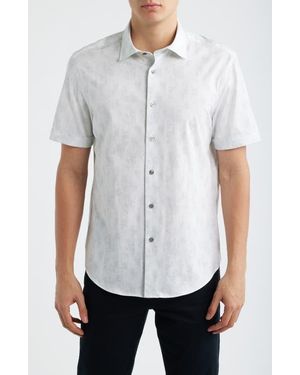Bugatchi Miles Ooohcotton Printed Short Sleeve Button-Up Shirt - White
