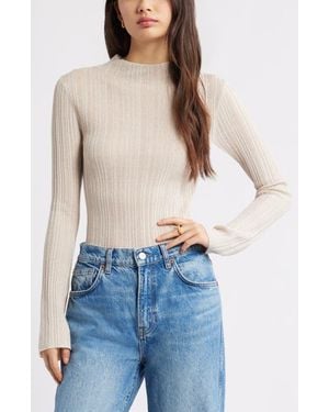 Open Edit Open Stitch Linen Blend Mock Neck Sweater - Blue