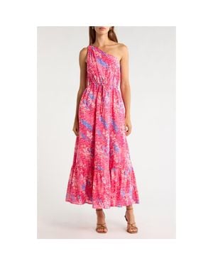 Sugarlips Leah Abstract Elya One Shoulder Maxi Dress - Pink