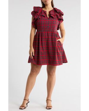 Sugarlips Arvada Plaid Ruffle Minidress - Red