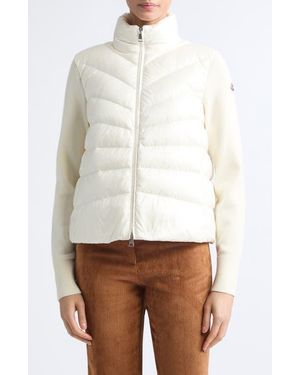 Moncler Quilted Down & Wool Knit Cardigan - White