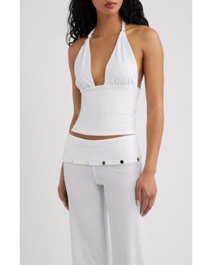 Bella Venice Jade Knit Plunge Halter Top - White