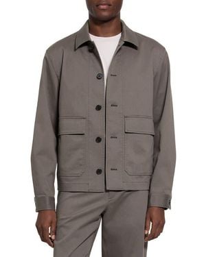 Theory Moonsoft Cotton Twill Button-Up Shirt Jacket - Brown