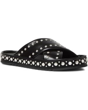 Fendi Leather Studded Slide Sandal - Black