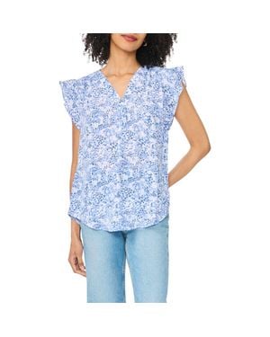 Chaus Print Flutter Sleeve Blouse - Blue