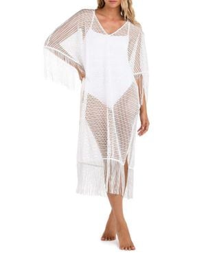La Blanca Fringe Open Stitch Caftan - White
