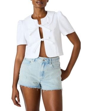 Steve Madden Barrette Tie Front Stretch Cotton Top - White