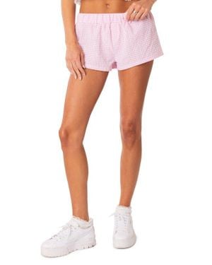 Edikted Gingham Elastic Waist Cotton Blend Shorts - Pink