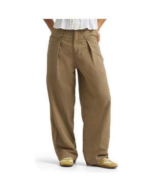 Lee Jeans Pleated Slouchy Wide Leg Twill Pants - Green