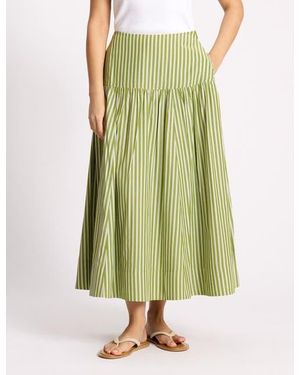 Albaray Stripe Drop Waist A-Line Skirt - Green
