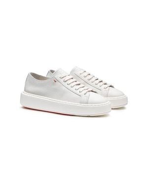 Santoni Tumbled Leather Sneaker - White