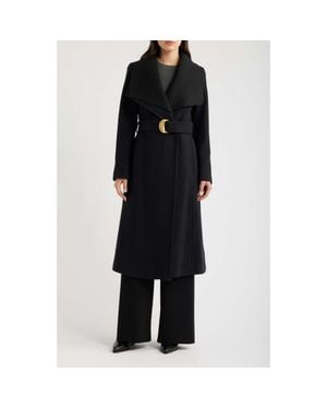 Donna Karan Ribbed Collar Belted Coat - Black