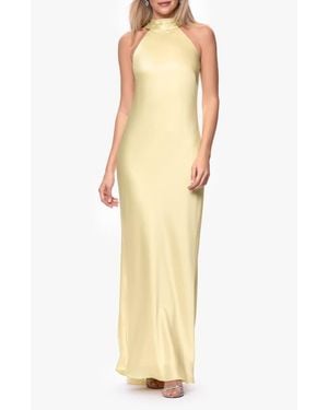 Xscape Evenings Halter Neck Satin Sheath Gown - Multicolor
