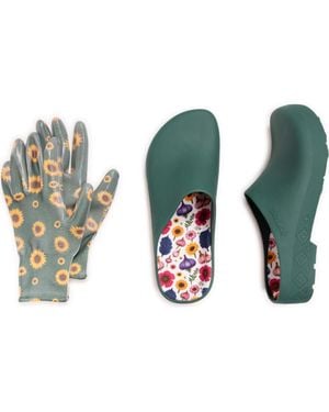Muk Luks Garden Clog And Glove Set - Green