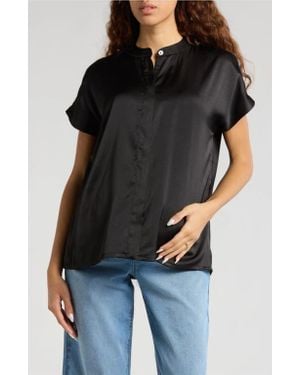 Marion Short Sleeve Satin Maternity Shell Top With Concealed Nursing Zip - Black