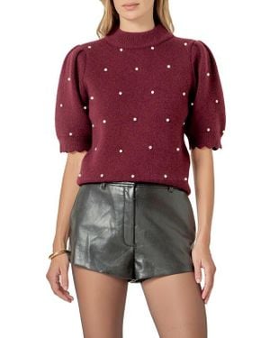 English Factory Embellished Short Sleeve Sweater - Red