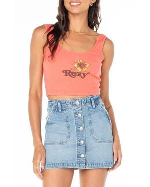 Roxy Valmos Rib Crop Graphic Tank - Blue