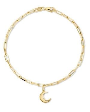DEVATA Crescent Moon Charm With Paperclip Chain Bracelet - Natural