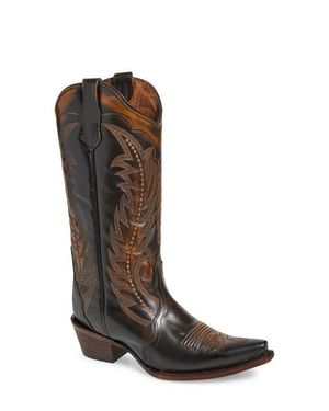 Circle Contrast Embroidery Tall Western Boot - Brown