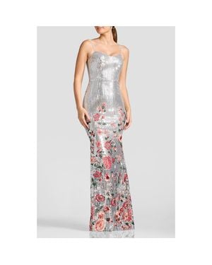 Dress the Population Giovanna Floral Embroidery Sequin Mermaid Gown - White
