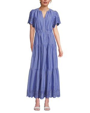 Lands' End Tiered Cotton Poplin Eyelet Maxi Dress - Blue