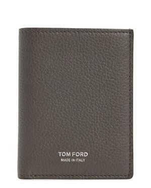 Tom Ford Leather Folding Card Holder - Gray