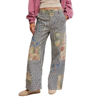 Free People Runyon High Waist Patch Detail Stripe Cotton Pants - Gray