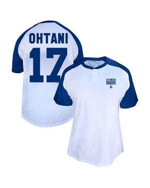 Profile Shohei Ohtani Los Angeles Dodgers Plus Size Name & Number Raglan Henley T-Shirt - Blue