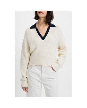 French Connection Mozart Contrast Johnny Collar Knit Top - White